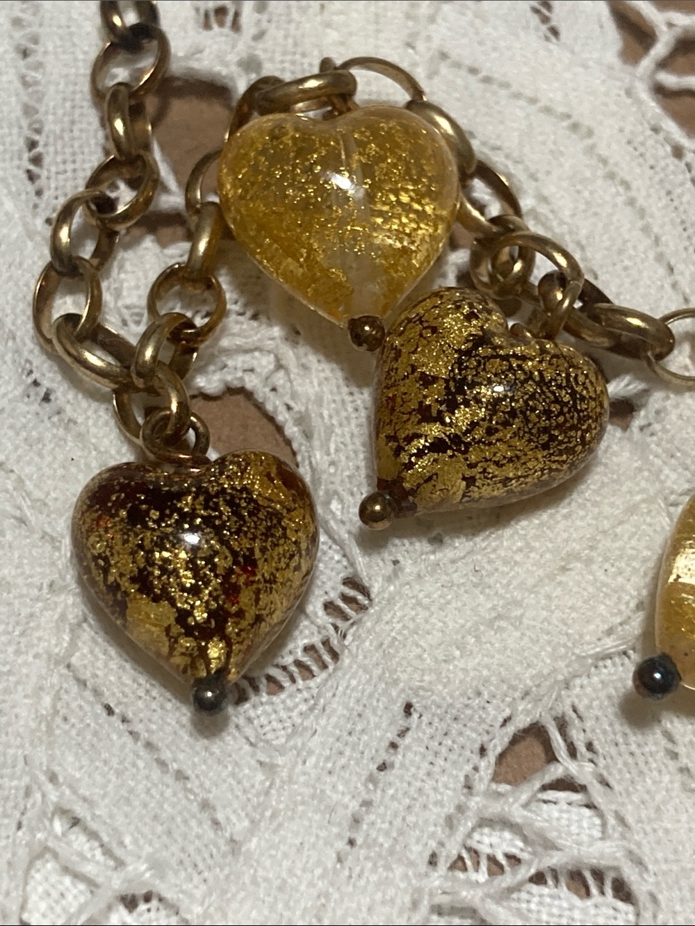 Gold Over 925 Silver Glass Heart Bead Charm Bracelet - Picture 4 of 7